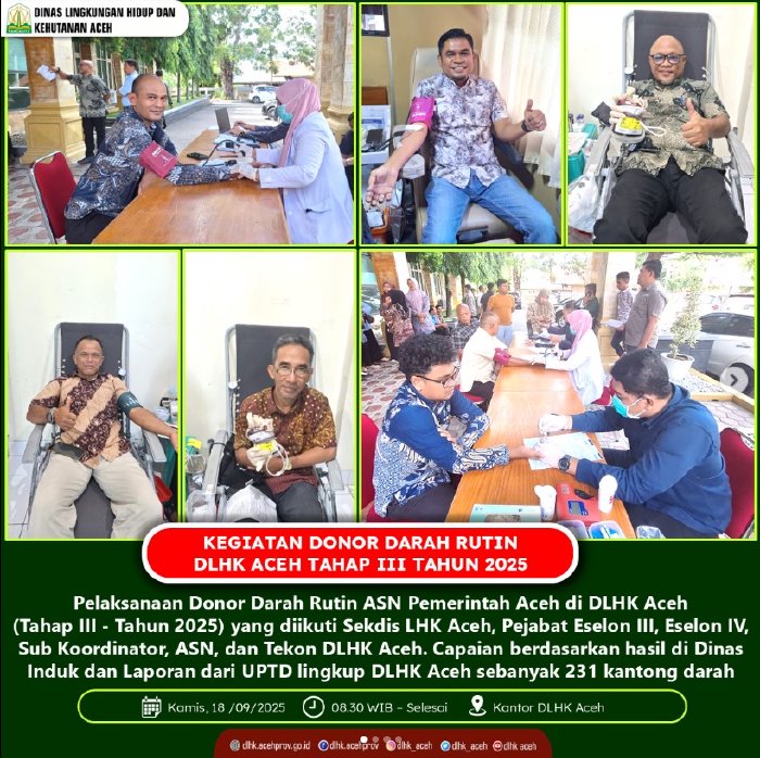 Kegiatan Donor Darah DLHK Aceh Kumpulkan 231 Kantong Darah untuk PMI