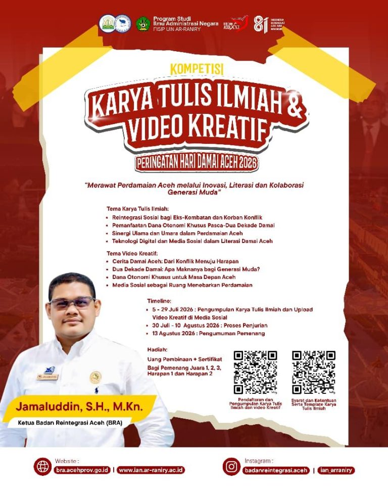 Peringati 21 Tahun Hari Damai Aceh, BRA Gelar Lomba Karya Tulis Ilmiah dan Video Kreatif